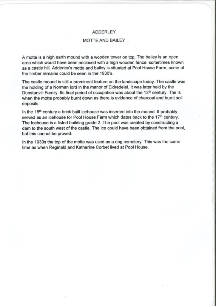 Adderley Motte and Bailey - Text