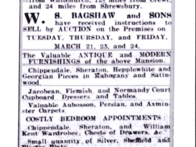 Newspaper cutting - Adderley Hall sale