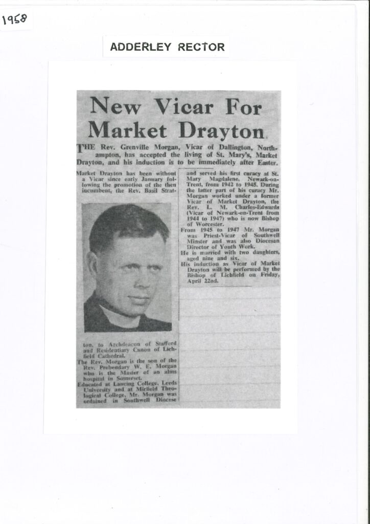 Newspaper cutting - New Vicar for Market Drayton