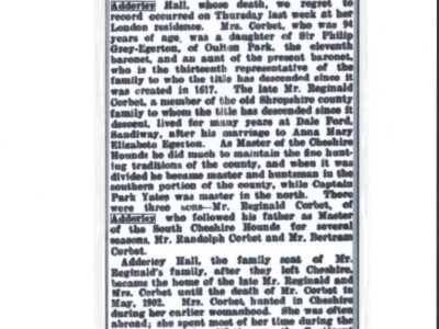 Cutting - Death of Mrs H Reginald Corbet