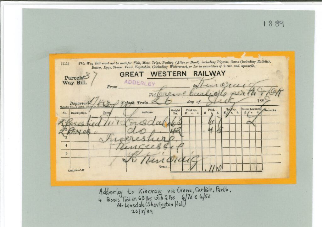 Way Bill - Adderley to Kincraig