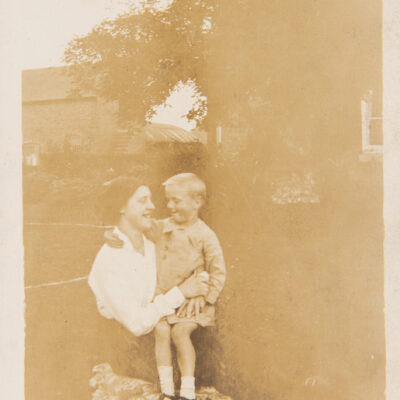 Mother and son in the garden