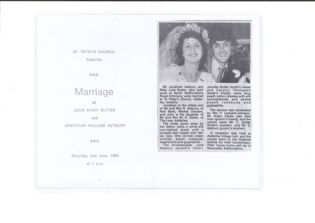 Marriage of Julia Butter and Jonathan Astbury