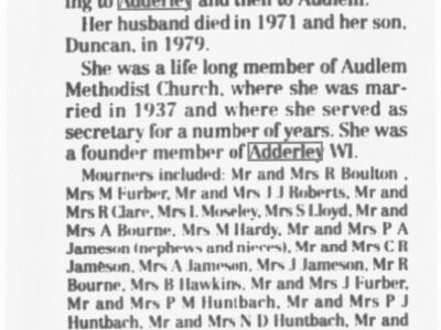 Funeral notice Mrs E M Boulton