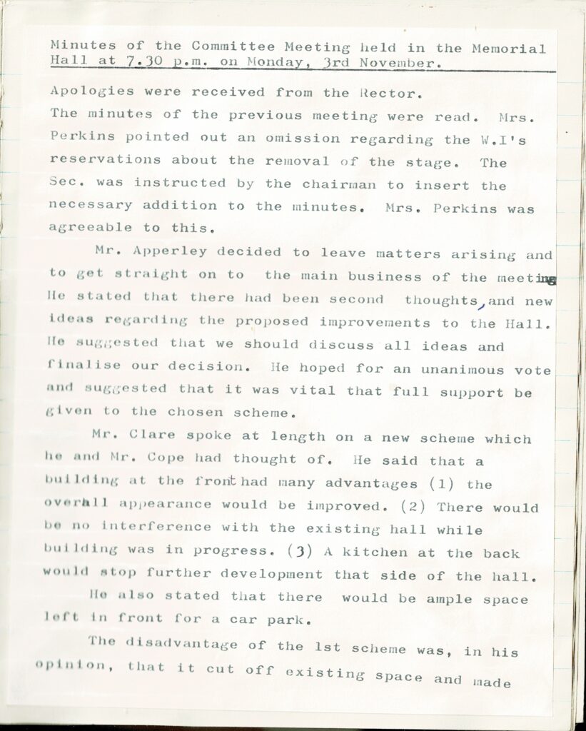 Minutes of Committee Meeting held on 3rd November 1969 page 1