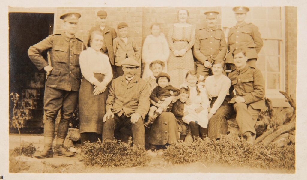 Family group with soldiers