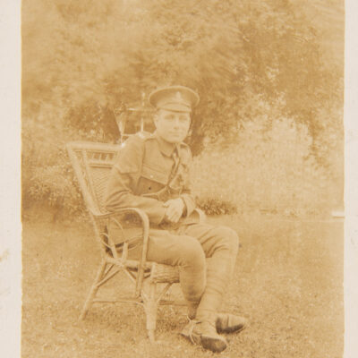 Soldier sitting on a chair in the garden