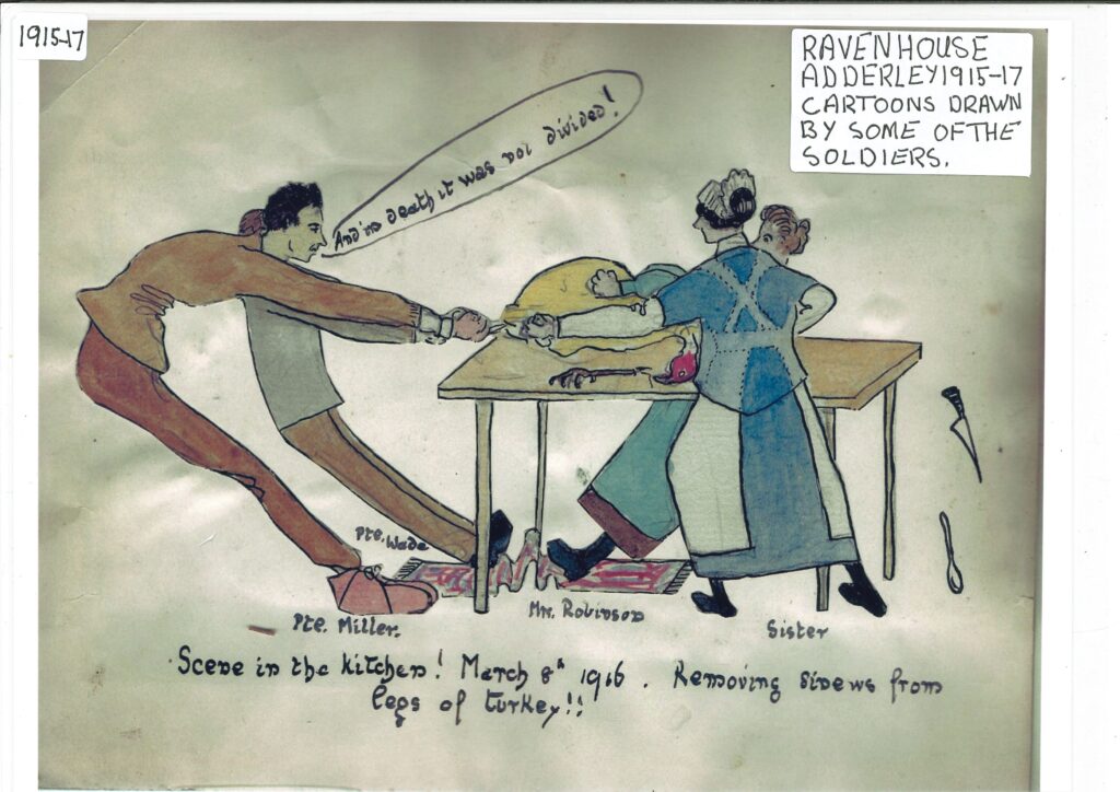 Cartoons of soldiers at Raven House