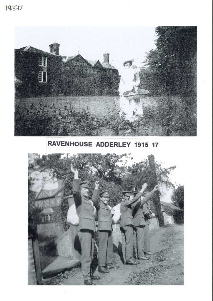 Lady in garden at Ravenhouse and Soldiers on road outside Raven House