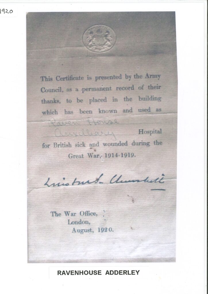 War Office record of thanks