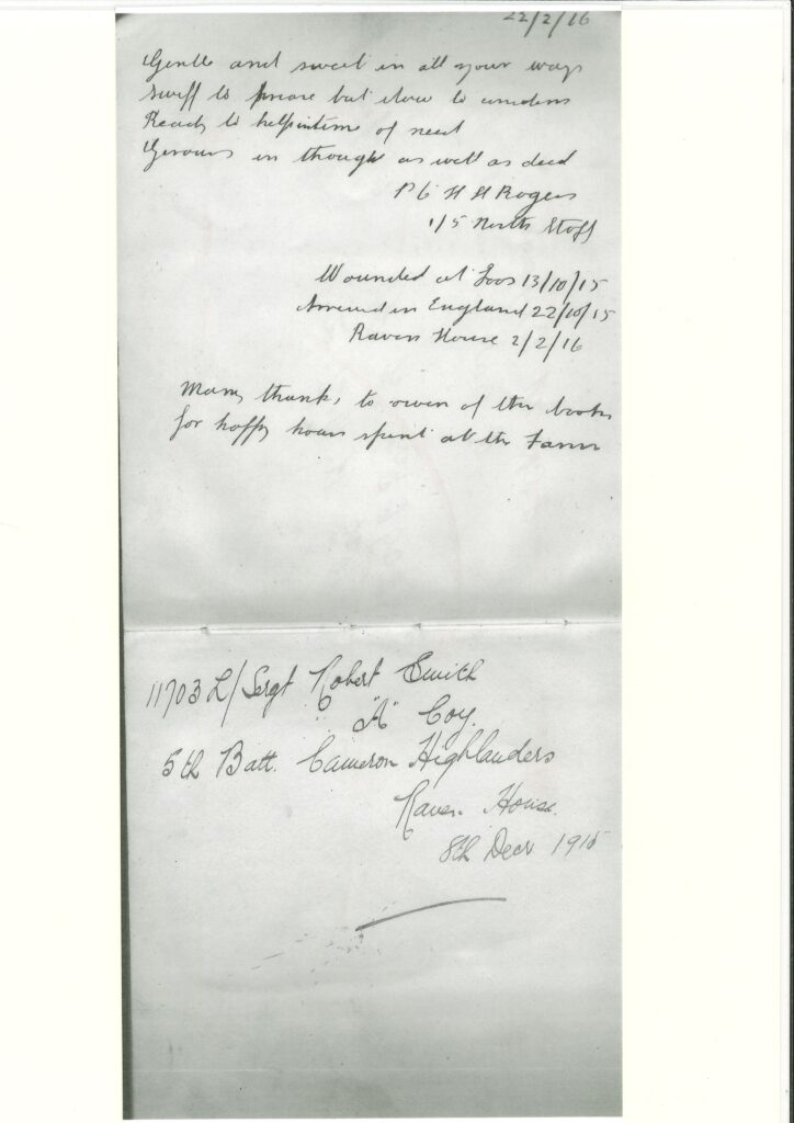 Notes from soldiers at Raven House
