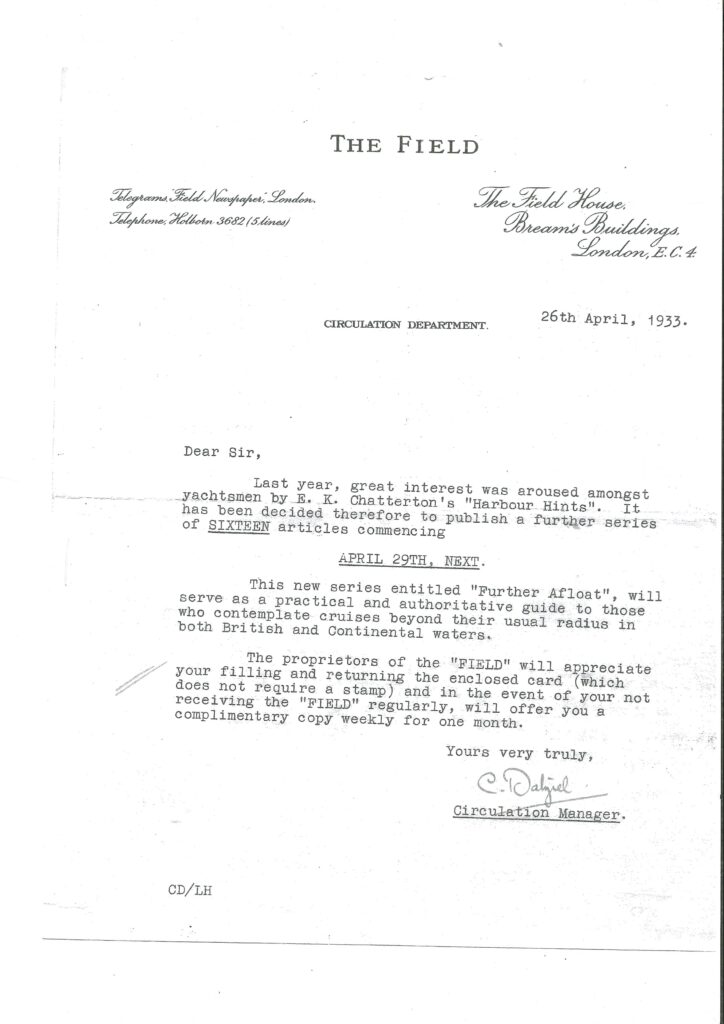 Letter from circulation manager of The Field