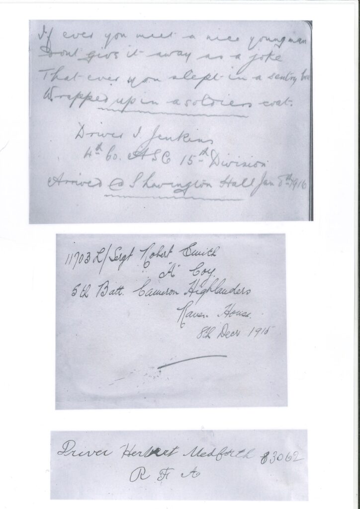 Notes from soldiers at Raven House