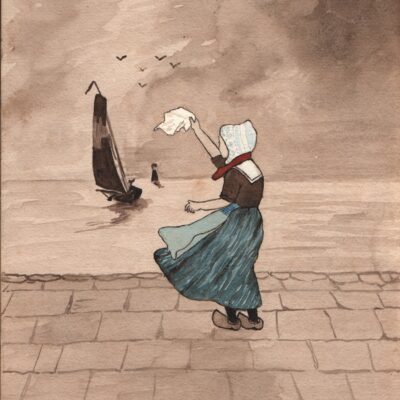 Dutch girl waving goodbye