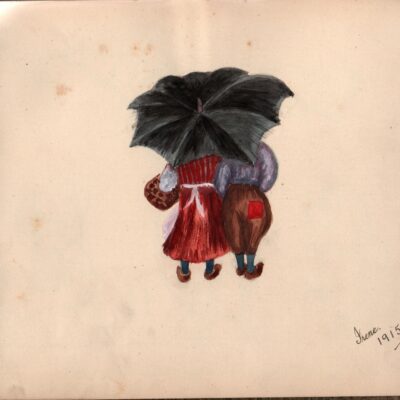 Dutch man and woman in the rain with umbrella